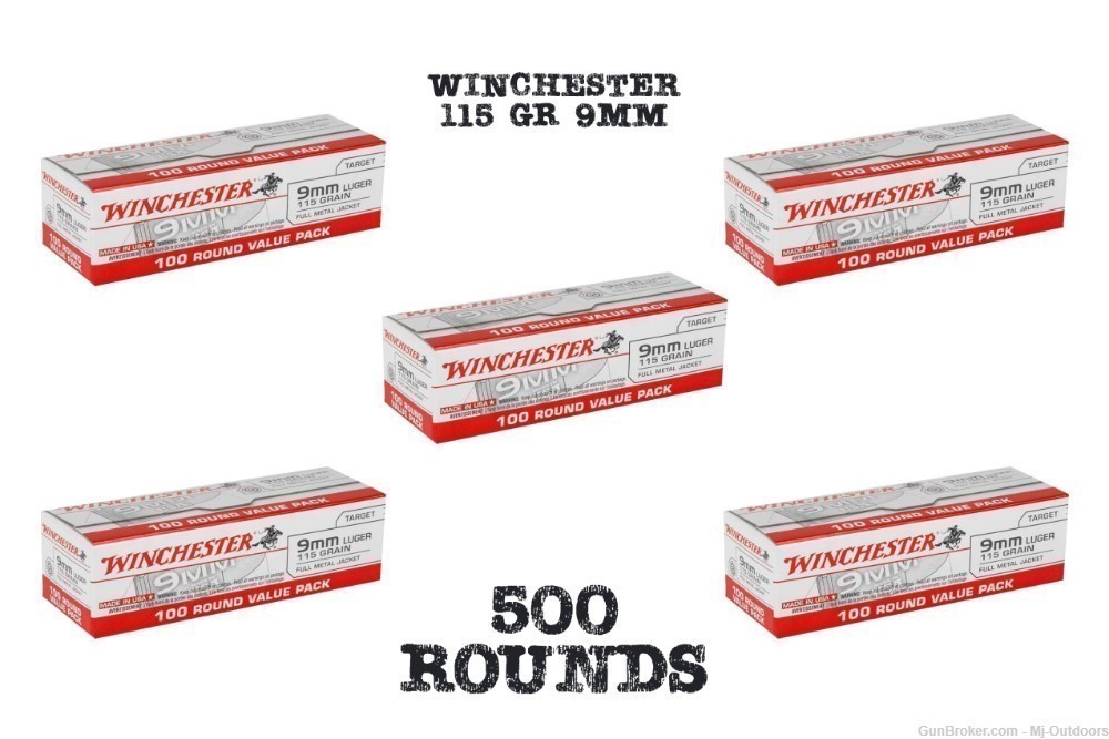 Winchester USA FMJ Brass Case 9mm Luger 115-Grain Handgun Ammunition 500rds-img-0