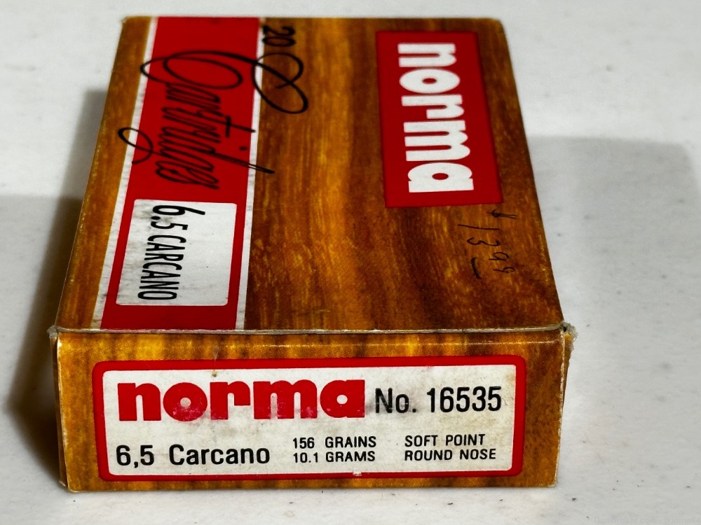 20 rounds of Norma 6.5 Carcano 156 grain SP RN brass cased ammo-img-0