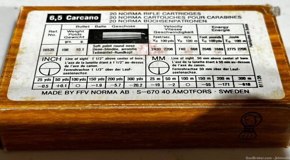 20 rounds of Norma 6.5 Carcano 156 grain SP RN brass cased ammo-img-2
