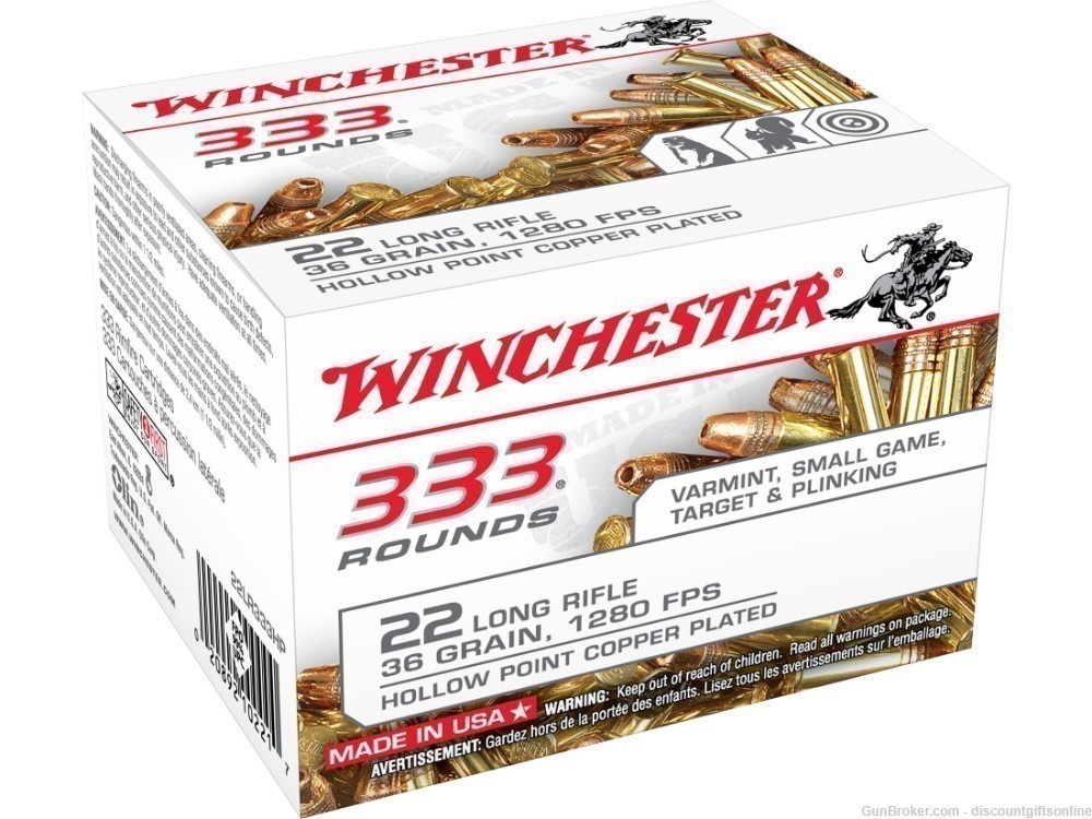 Winchester Ammunition 333Rd 22 Long Rifle 36 Grain Plated Lead Hollow Point-img-0