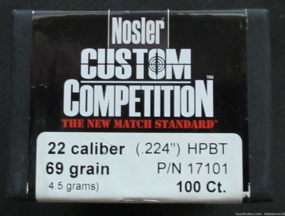 NOSLER 17101 - 22 CAL .224 DIA - 69 GR HP-BT COMETETION - 100 CT (NIB)-img-0