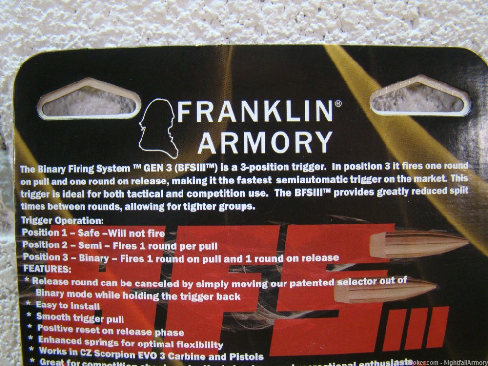 Franklin Armory Binary trigger pack CZ Scorpion BFSIII CZ-S1 9mm FLAT trig-img-8