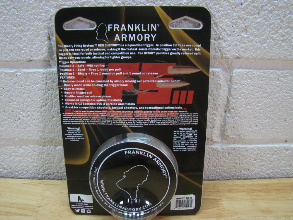 Franklin Armory Binary trigger pack CZ Scorpion BFSIII CZ-S1 9mm FLAT trig-img-7