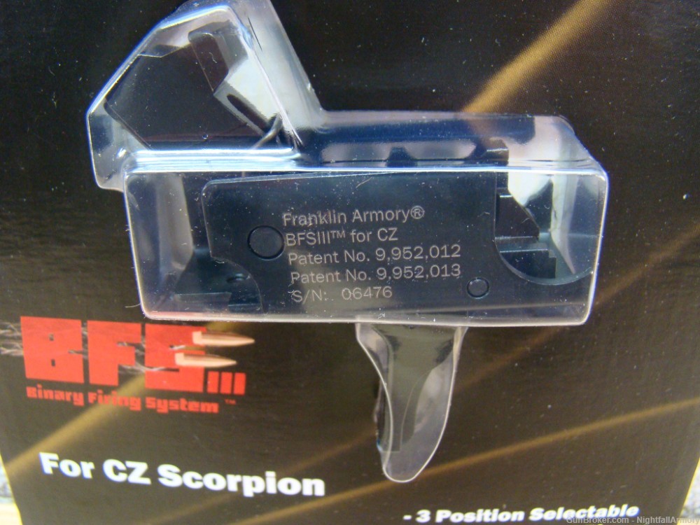 Franklin Armory Binary trigger pack CZ Scorpion BFSIII CZ-S1 9mm FLAT trig-img-3
