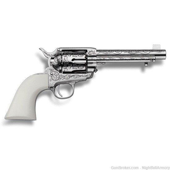 Cimarron Bat Masterson 5.5" .45LC Revolver engraved nickel Frontier 45 Colt-img-0