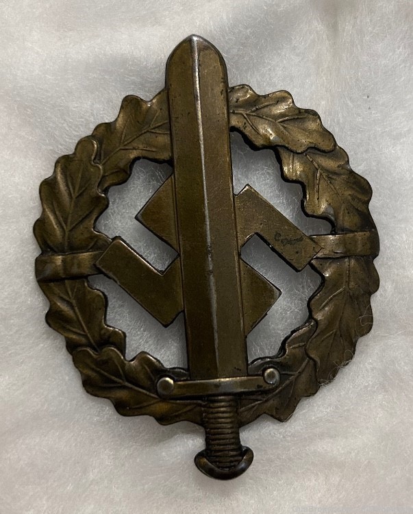 Vintage Original WW2 German SA Sports Badge Bronze -img-0
