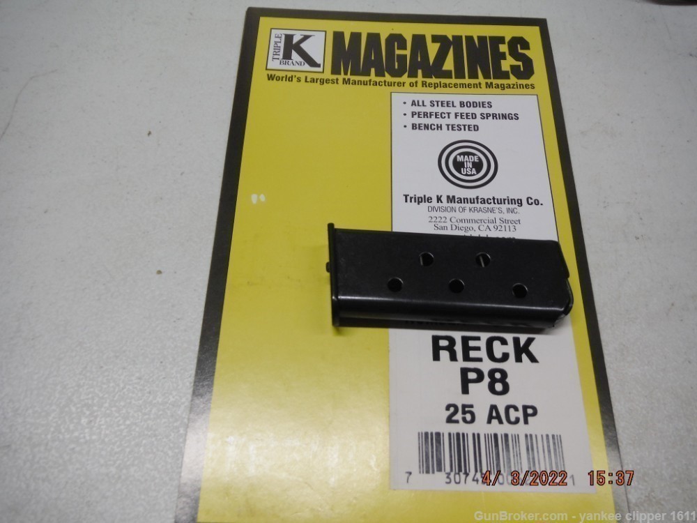 Reck P8 Magazine 25 La Fury no recess 25 ACP 6rd Reck P-8 25ACP Magazine-img-0