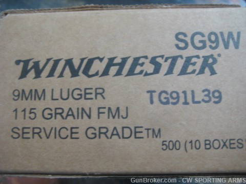 WINCHESTER SERVICE GRADE 9MM 115GR FMJ Full Case 500 rounds (10 BOXES) 9mm -img-1