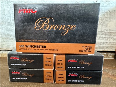 308 Winchester .308 win 147 Gr FMJ Boat-tail 100 Rounds 2780 FPS No CC Fees