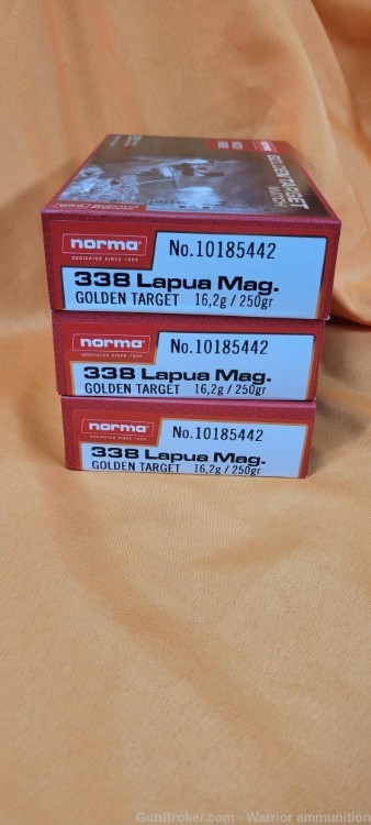 60 rds Norma Precision Golden Target .338 Lapua 250 grain 2838 FPS-img-0