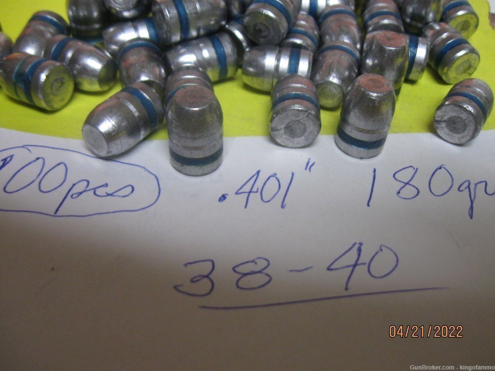 100 pcs 38-40 CAL 180gr RN FP Vintage WCF .401" Lead Bullet;  others avail-img-0