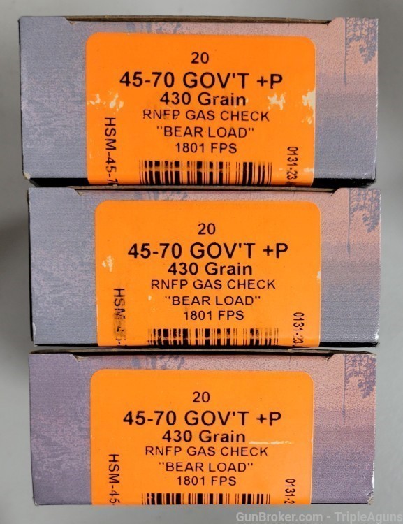 HSM 45-70 Government 430gr hard-cast lead bear load gas-checked lot of 60rd-img-0