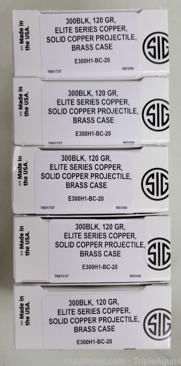 Sig Sauer 300 blackout 120gr solid copper lead free lot of 100rds-img-0