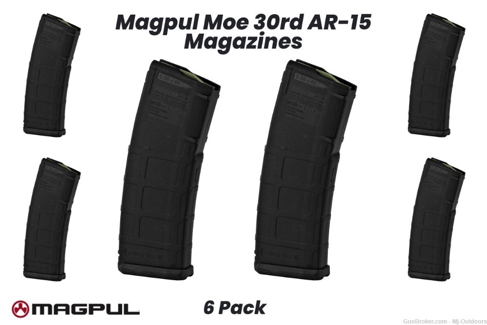 Magpul PMAG AR15 AR/M4 - M2 MOE 223 - 556NATO 30 RD Magazine 6 Pack-img-0