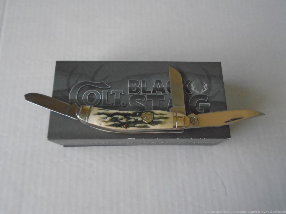 NIB New In Box COLT CT248 3 Blade Stag Handle Sowbelly Knife!-img-0