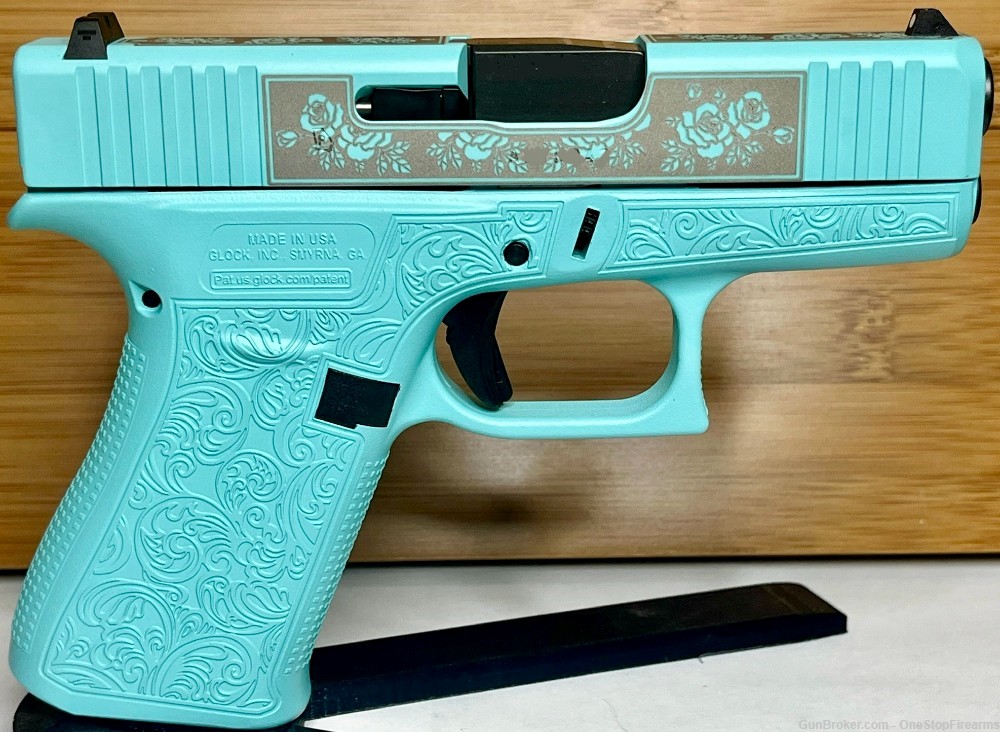 Glock 43x Custom "Tiffany & Roses" Handgun 9mm Luger 10Rd Pistol-img-1
