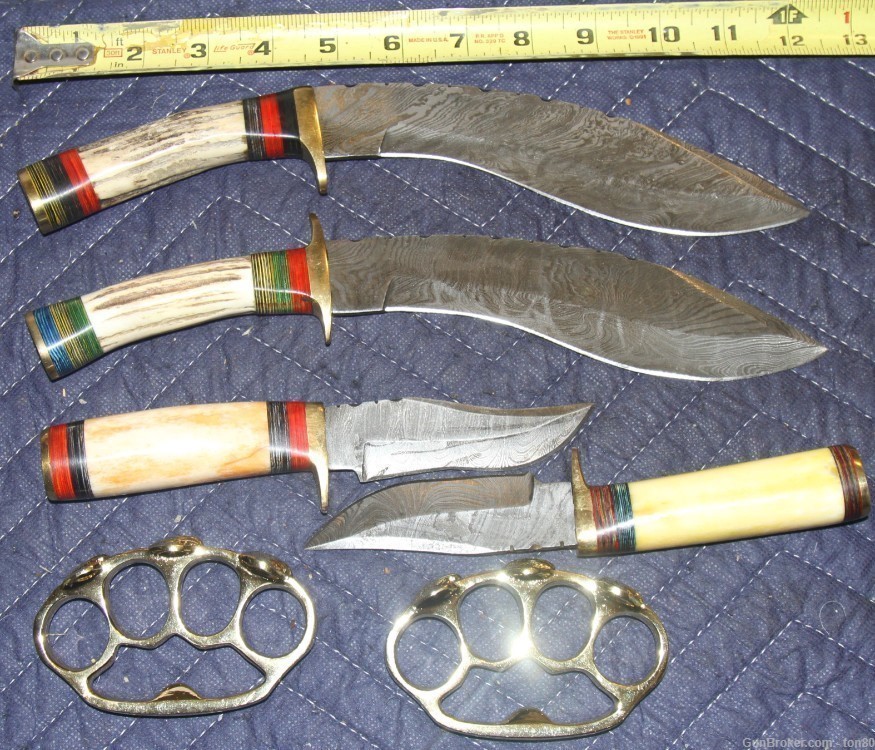 4 CUSTOM KNIVES 2 BRASS KNUCKS BONE AND ANTLER HANDLES 80-80-img-0