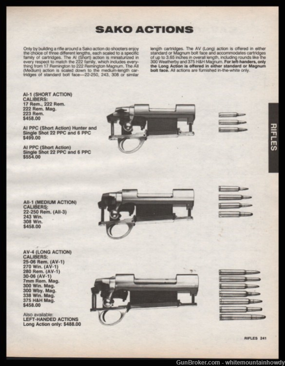 1991 SAKO Rifle Actions PRINT AD advertising w/ images and original prices-img-0