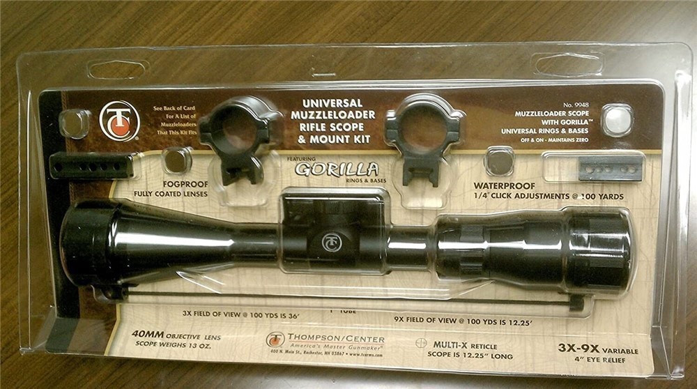 Thompson Center 3-9x40 Muzzleloader Scope Package with Gorilla Rings & Base-img-0
