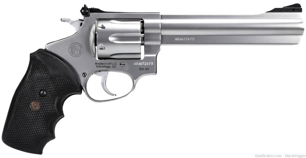 Rossi 2RM669 RM66 357 Mag 6 Shot 6" Satin Stainless Steel Black Rubber Grip-img-1