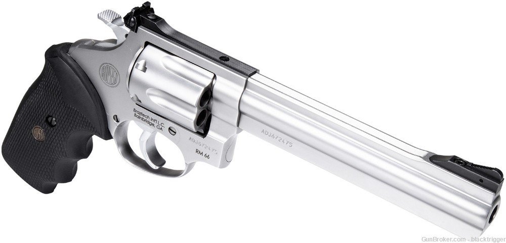 Rossi 2RM669 RM66 357 Mag 6 Shot 6" Satin Stainless Steel Black Rubber Grip-img-3