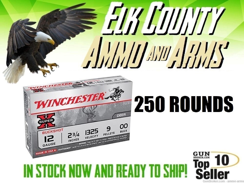 Winchester Super-X 12 Gauge 00 Buck 9 Pellets 250 Rounds XB1200-img-0