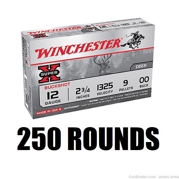 Winchester Super-X 12 Gauge 00 Buck 9 Pellets 250 Rounds XB1200-img-1