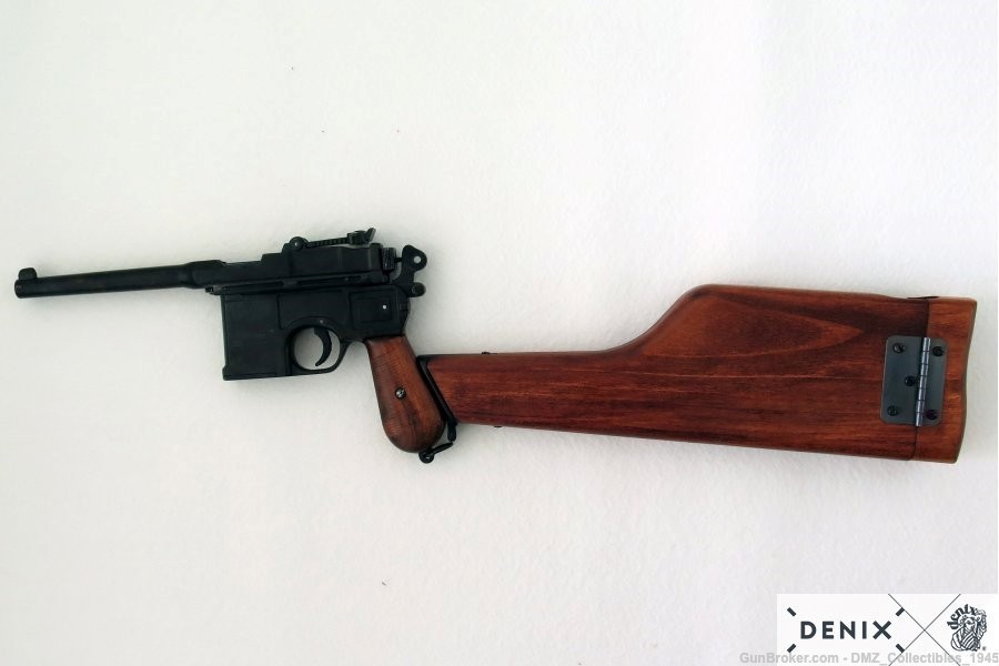 WW1 WWII C1896 German Mauser Pistol Gun w/ Wood Stock Non-Firing Replica-img-1