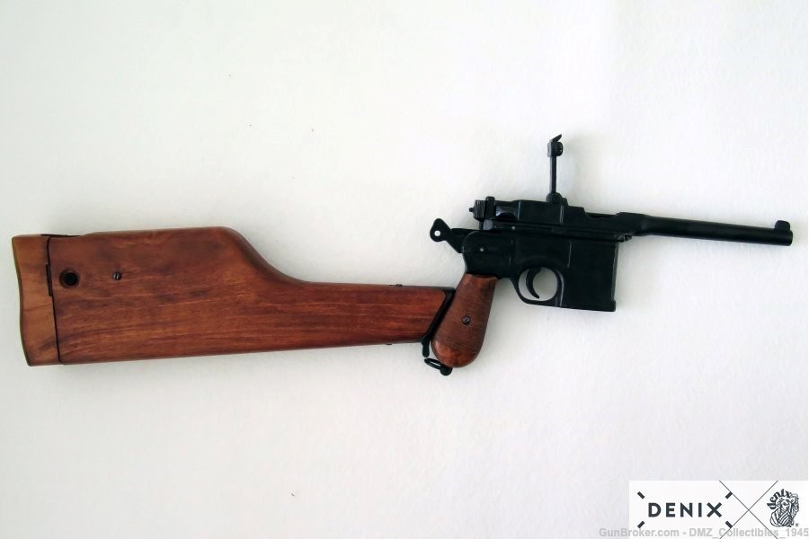 WW1 WWII C1896 German Mauser Pistol Gun w/ Wood Stock Non-Firing Replica-img-2