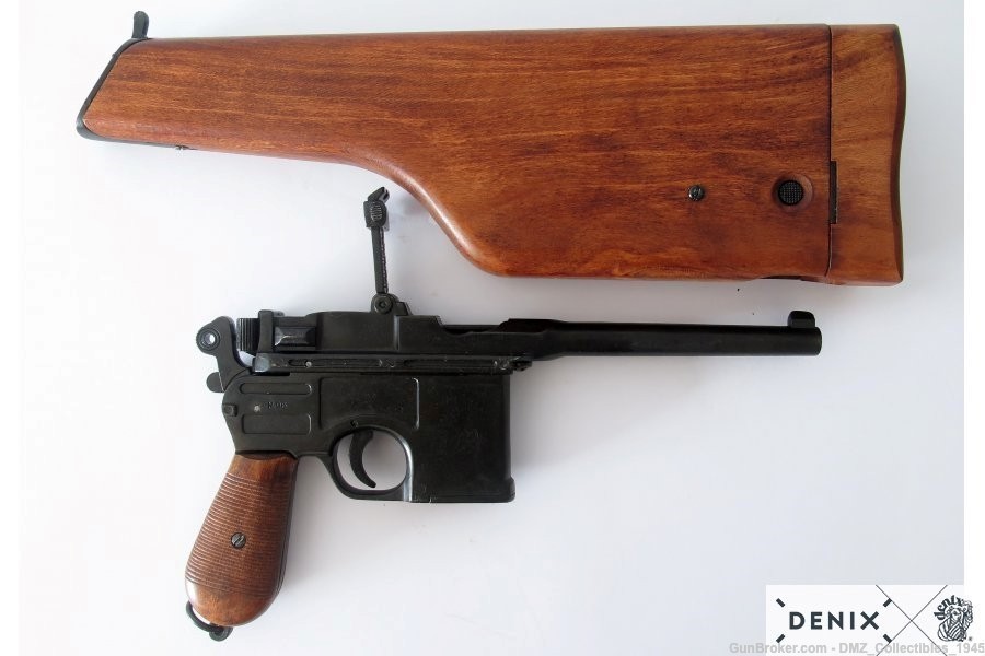 WW1 WWII C1896 German Mauser Pistol Gun w/ Wood Stock Non-Firing Replica-img-6
