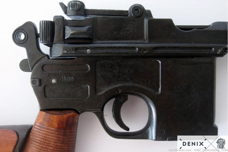 WW1 WWII C1896 German Mauser Pistol Gun w/ Wood Stock Non-Firing Replica-img-4