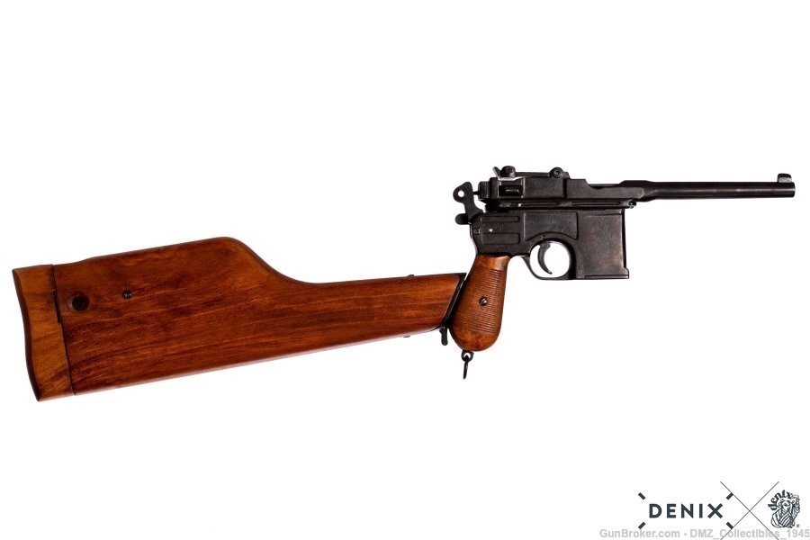 WW1 WWII C1896 German Mauser Pistol Gun w/ Wood Stock Non-Firing Replica-img-0