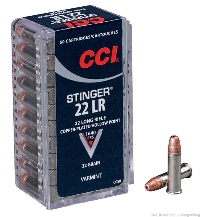 500 Rounds CCI .22 LR Varmint STINGER Ammo Copper Plated HOLLOW POINT 32 Gr-img-0