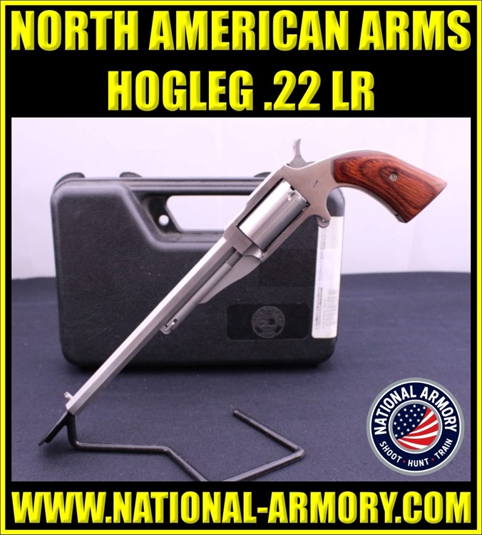 NORTH AMERICAN ARMS HOGLEG .22 MAG 6” OCT BARREL 5 SHOT STAINLESS STEEL BOX-img-0