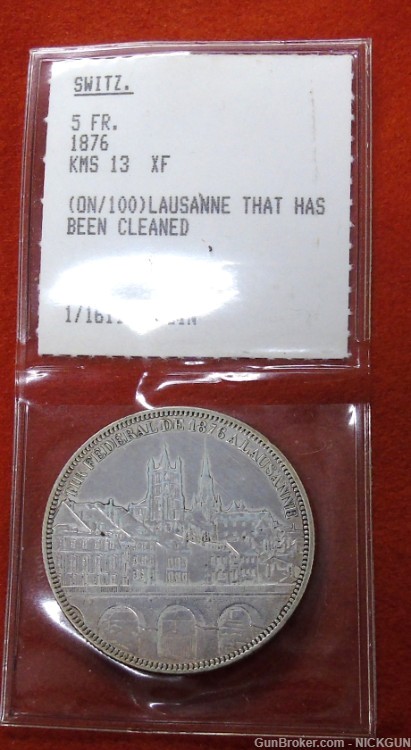 Switzerland. This is the 1876 five francs silver medal issued in Lausanne-img-1