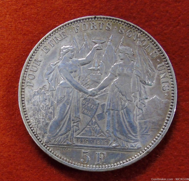 Switzerland. This is the 1876 five francs silver medal issued in Lausanne-img-2