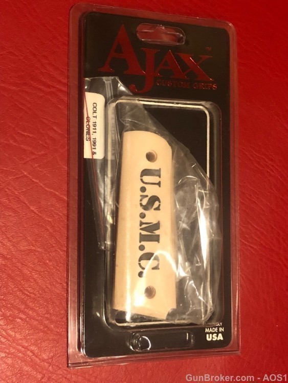 Ajax Grips Ivory Polymer Colt 1911 U.S.M.C. SEMPER FIDELIS NOS-img-11