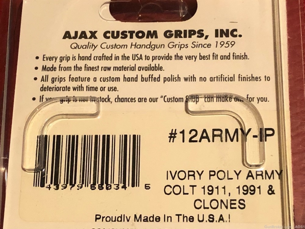 Ajax Grips Ivory Polymer Colt 1911 Scrimshaw ARMY NOS-img-8