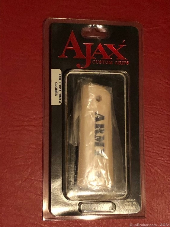 Ajax Grips Ivory Polymer Colt 1911 Scrimshaw ARMY NOS-img-0