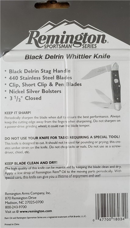 Remington Black Delrin Whittler Knife Stag - Sportsman Series  NEW!-img-1