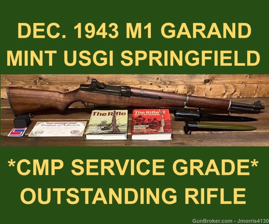 M1 GARAND SPRINGFIELD DEC. 1943 CMP SERVICE GRADE EXC. BORE MINT WWII WW2 -img-0