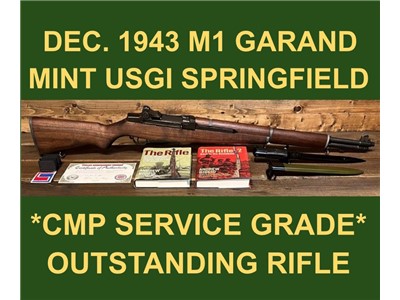 M1 GARAND SPRINGFIELD DEC. 1943 CMP SERVICE GRADE EXC. BORE MINT WWII WW2 