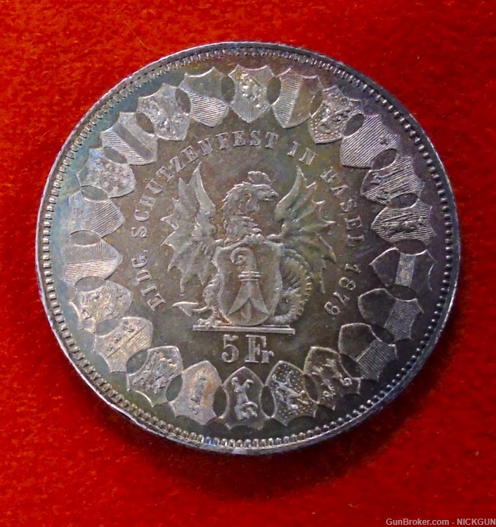 Switzerland 1879 Silver 5 Francs Basel Shooting Thale-img-3