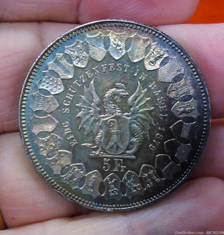 Switzerland 1879 Silver 5 Francs Basel Shooting Thale-img-5