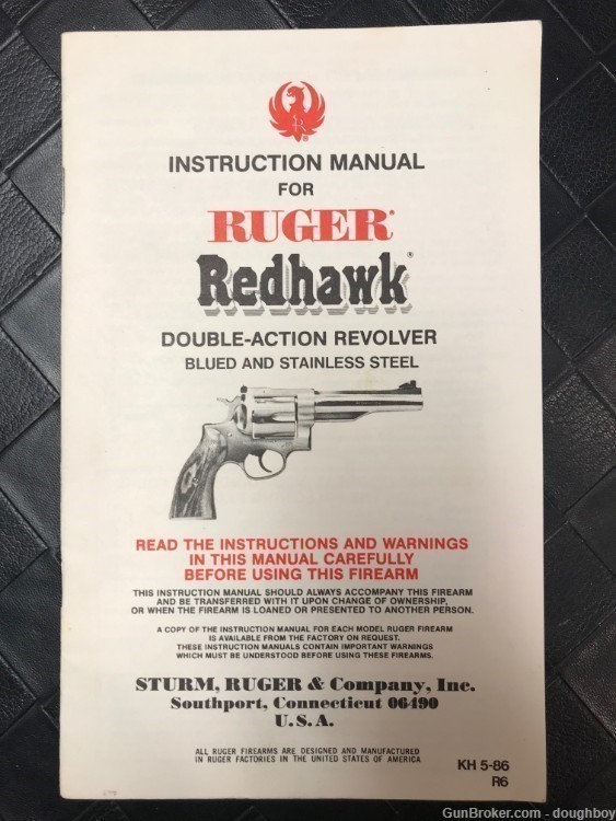 Ruger Redhawk 1986 Revolver Instruction Manual ORIGINAL-img-0