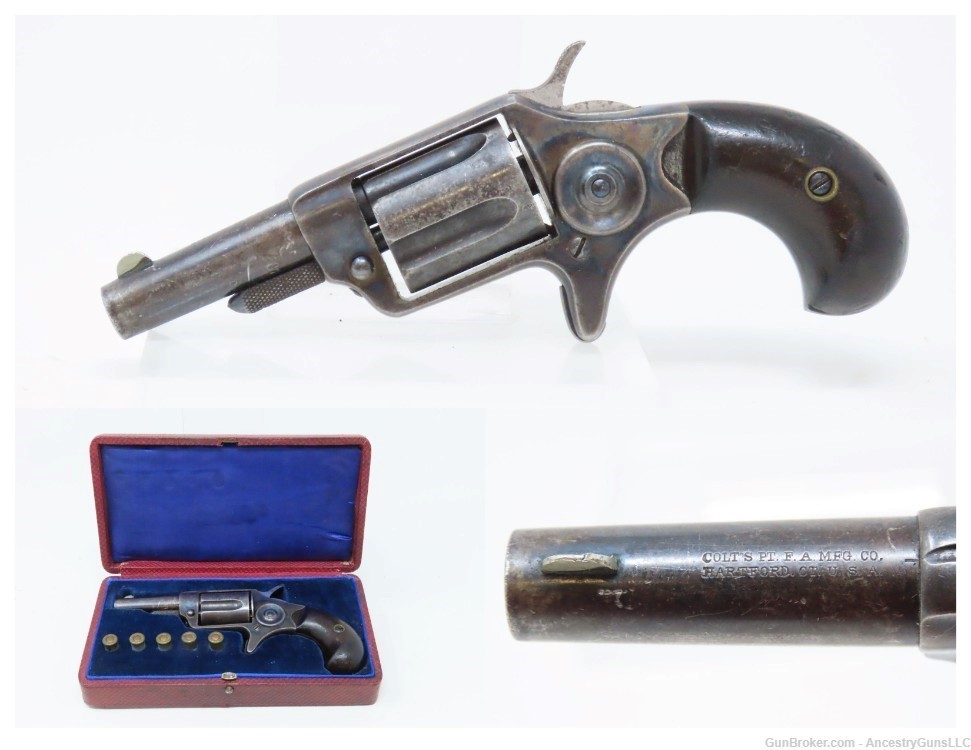 CASED Antique 5-Shot COLT NEW LINE .32 Caliber CF ETCHED PANEL Revolver    -img-0
