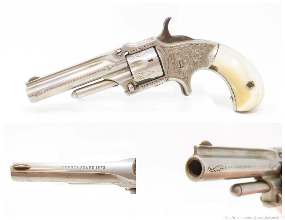 Rare ENGRAVED Antique MARLIN XXX Standard 1872 .32 Cal. RF POCKET Revolver -img-0