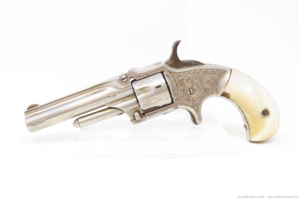 Rare ENGRAVED Antique MARLIN XXX Standard 1872 .32 Cal. RF POCKET Revolver -img-1
