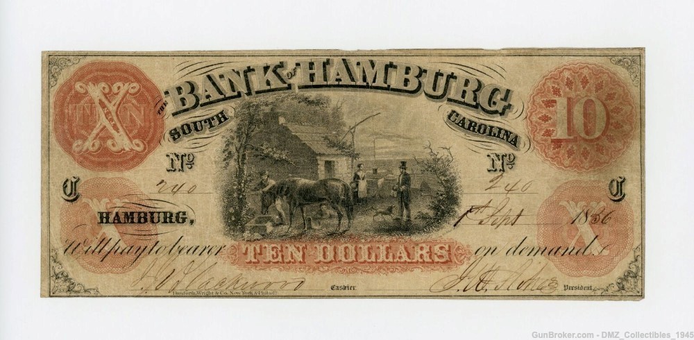 Pre Civil War $10 South Carolina Bank Note Antique Currency Money-img-0