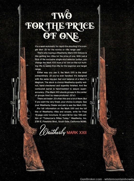 1971 WEATHERBY Mark XXII Deluxe .22 Rifle PRINT AD-img-0
